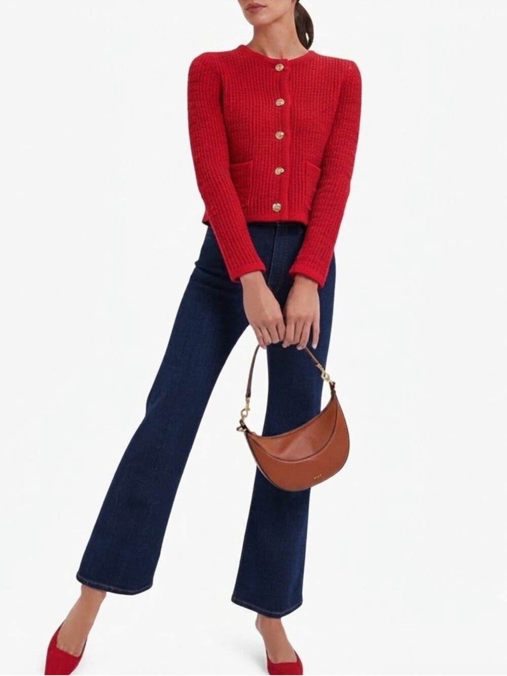 Hyacinth House Maybourne Cardigan sweater red knit gold buttons Large